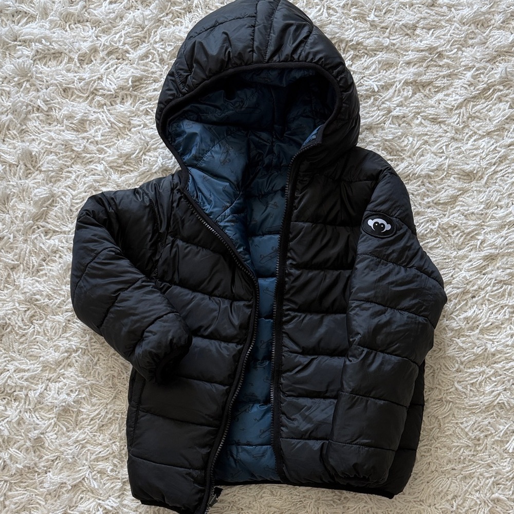 Kids Black Hooded Puffer Jacket